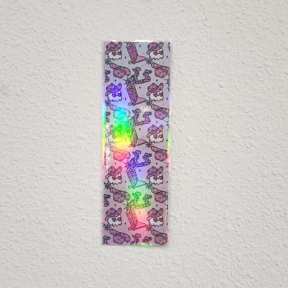Holographic Spooky Rodeo Ghost Bookmark Pink Purple Cowboy Boots Hats Sparkles - Picture 9 of 10